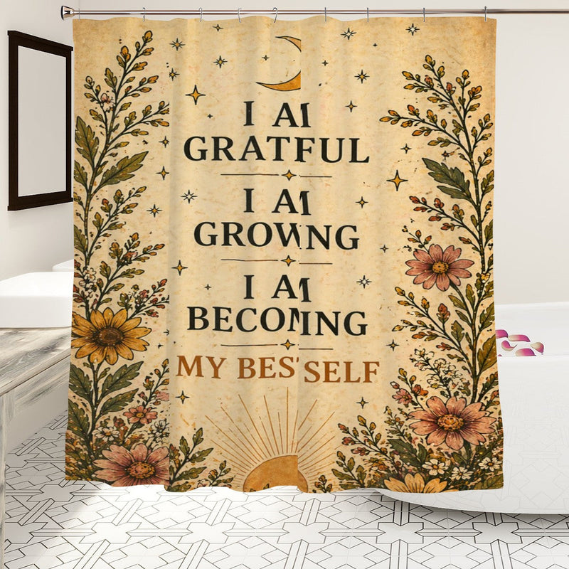 Celestial Bloom Collection Boho Spiritual Shower Curtains Inspired by Sun, Moon & Wildflowers - Sandy Beach