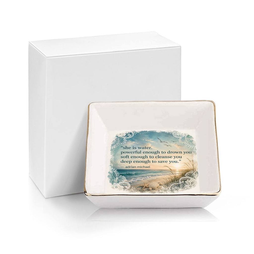 She's Water Gold Trim Ceramic Jewelry Dish