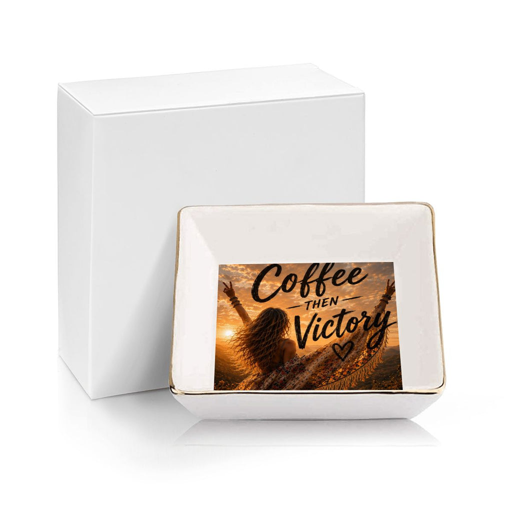 Gold Trim Ceramic Jewelry Dish — Coffee Then Victory