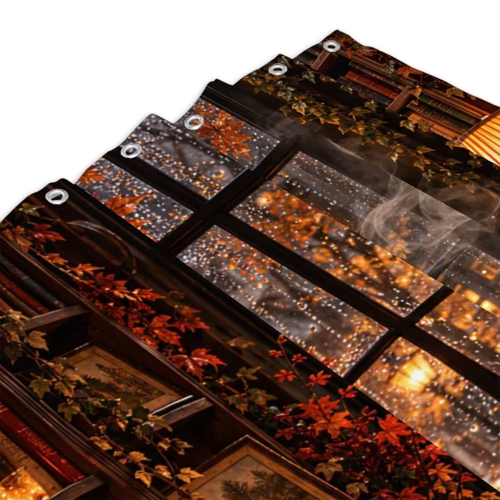 Ghost with Coffee Shower Curtain - 72" x 72" Autumn Doorway Halloween Decor
