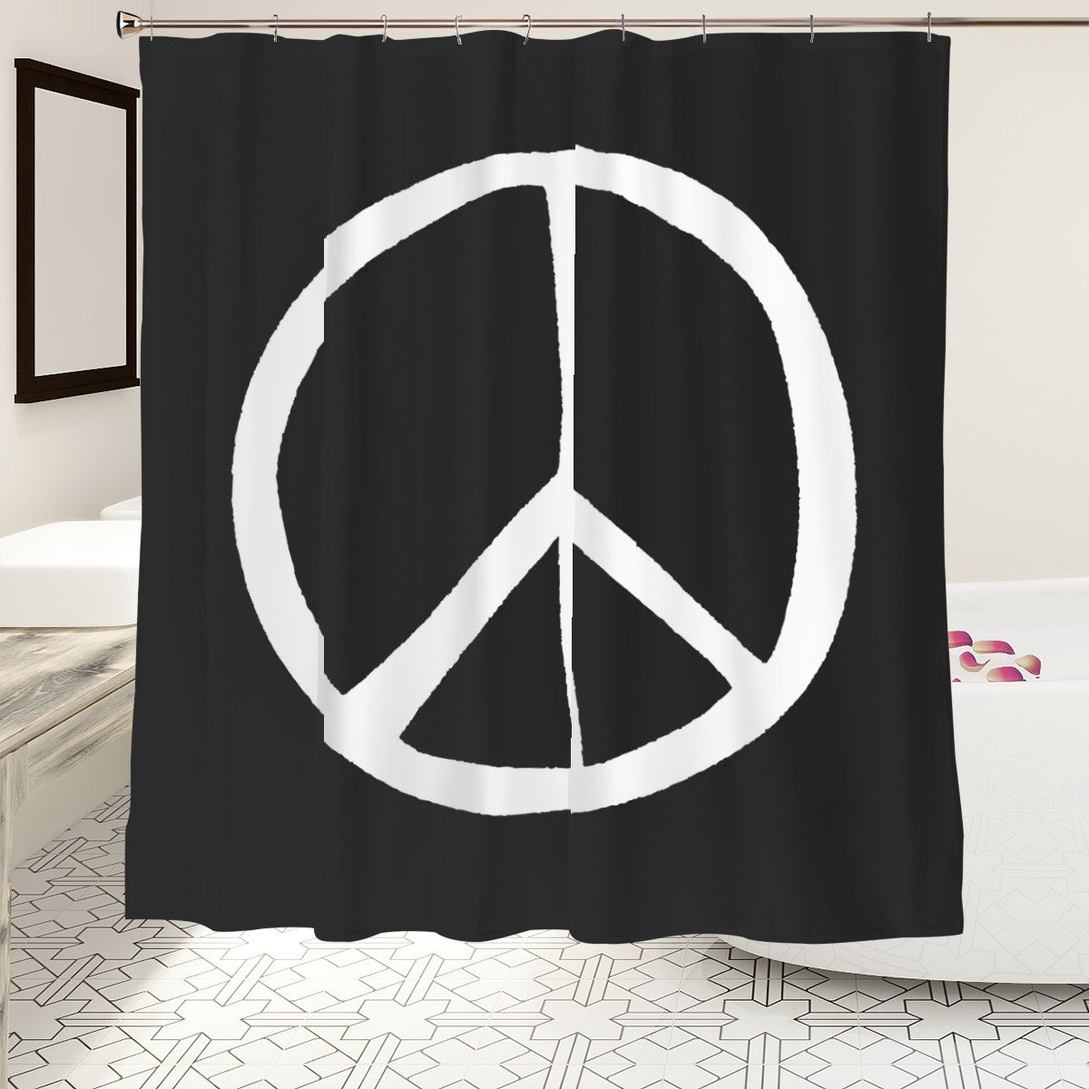 White Peace Symbol Shower Curtain