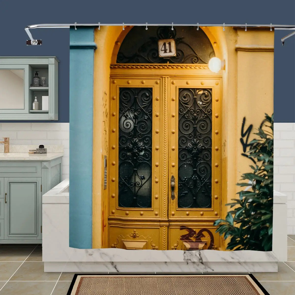 Vintage Yellow Door Shower Curtain Sandy Beach