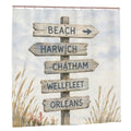 Sandy Beach bathroom decor shower curtain featuring a vibrant seaside scene with waves and sandy shores.
