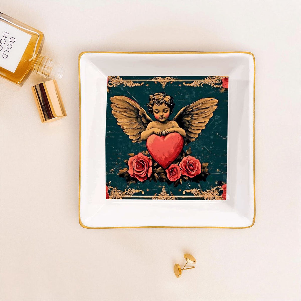 Cupid Gold Trim Ceramic Jewelry Dish