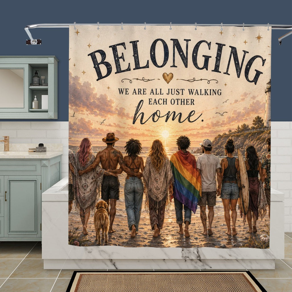 "Belonging" Coastal Sunset Shower Curtain
