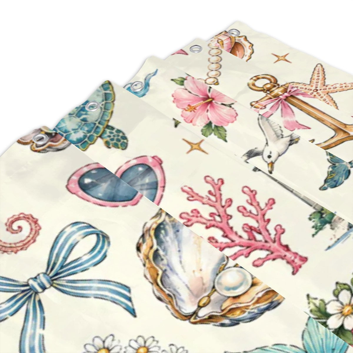 Pastel Seashell Shower Curtain - 72" x 72" Coastal Botanical Illustration