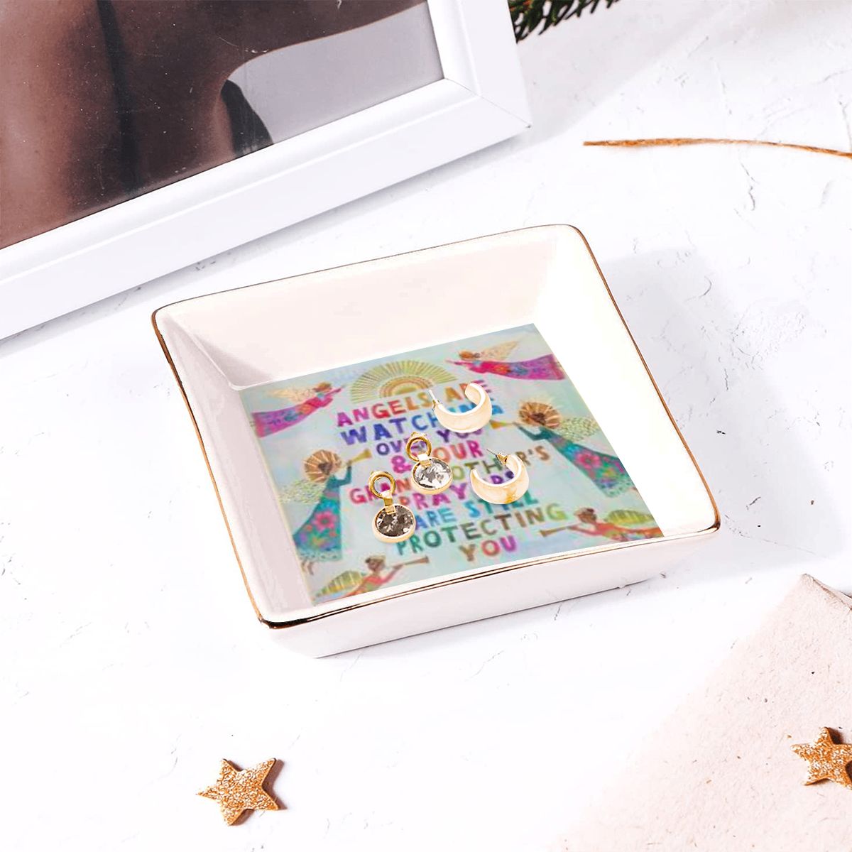 Gold Trim Ceramic Jewelry Dish — Grandma's Prayers