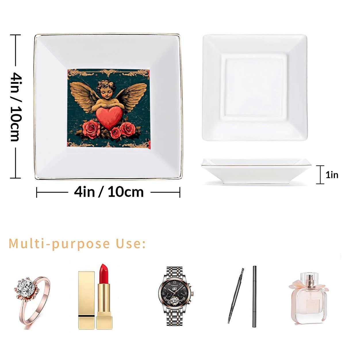 Cupid Gold Trim Ceramic Jewelry Dish