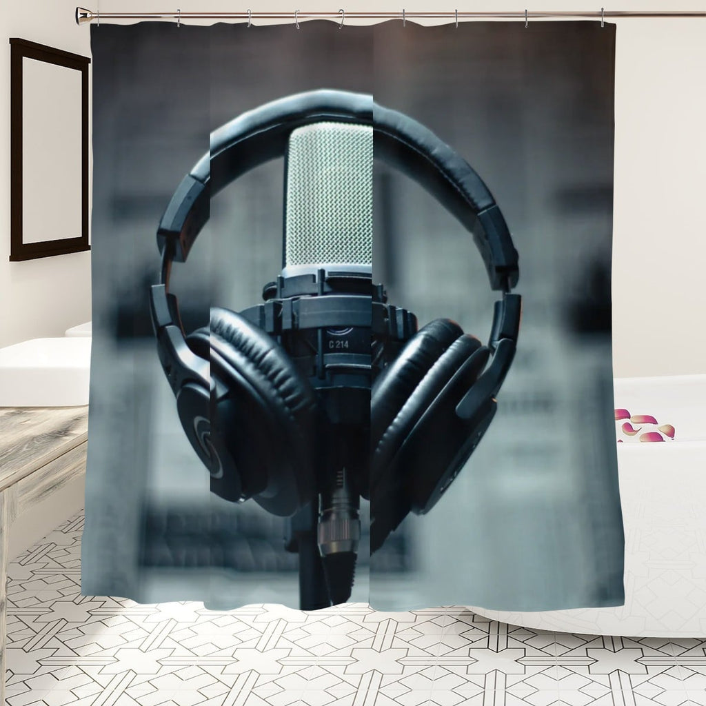 Sandy Beach Studio Shower Curtain with ocean-inspired design, suitable for modern bathroom decor.