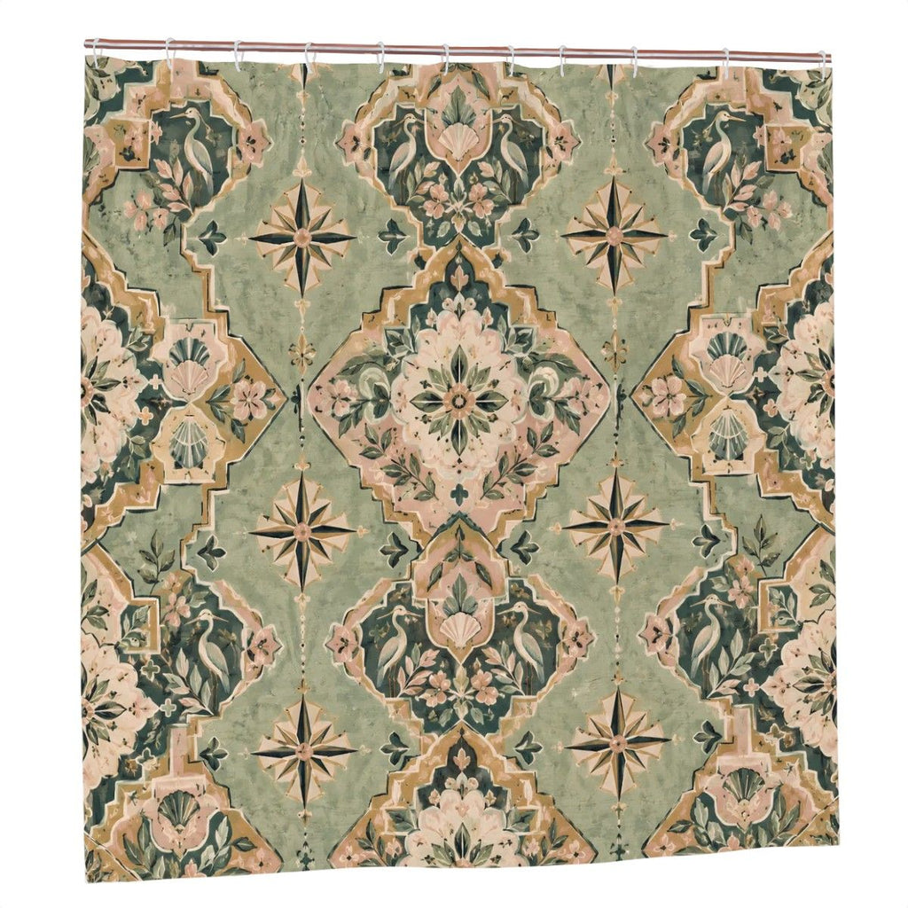 Vintage Chinoiserie Medallion Shower Curtain - 72" x 72" Sage Green