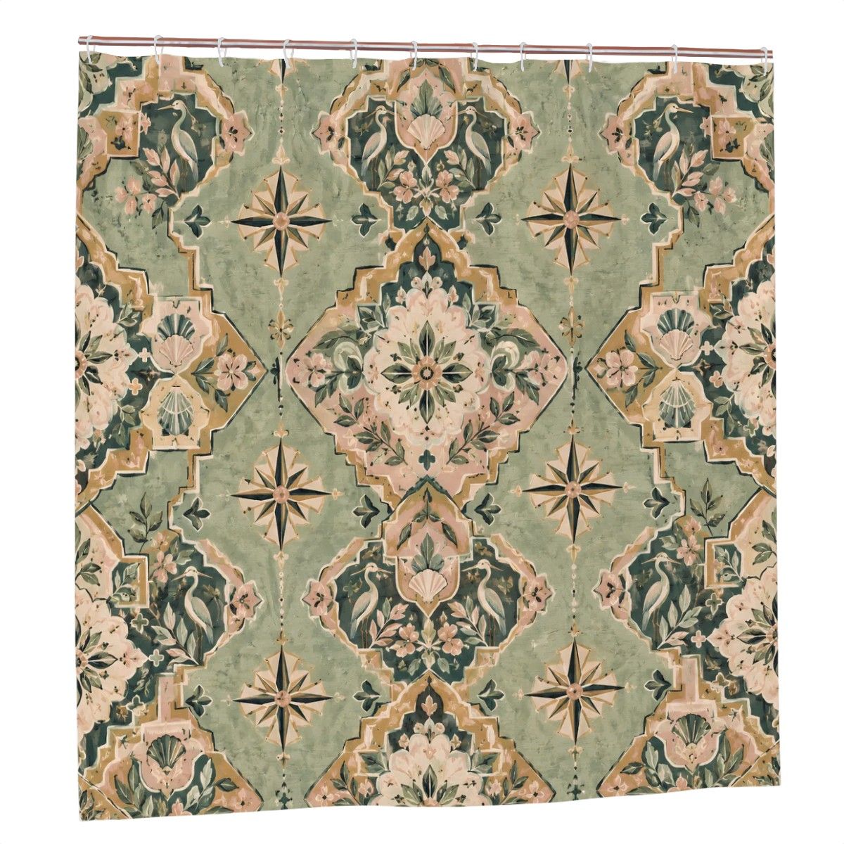 Vintage Chinoiserie Medallion Shower Curtain - 72" x 72" Sage Green