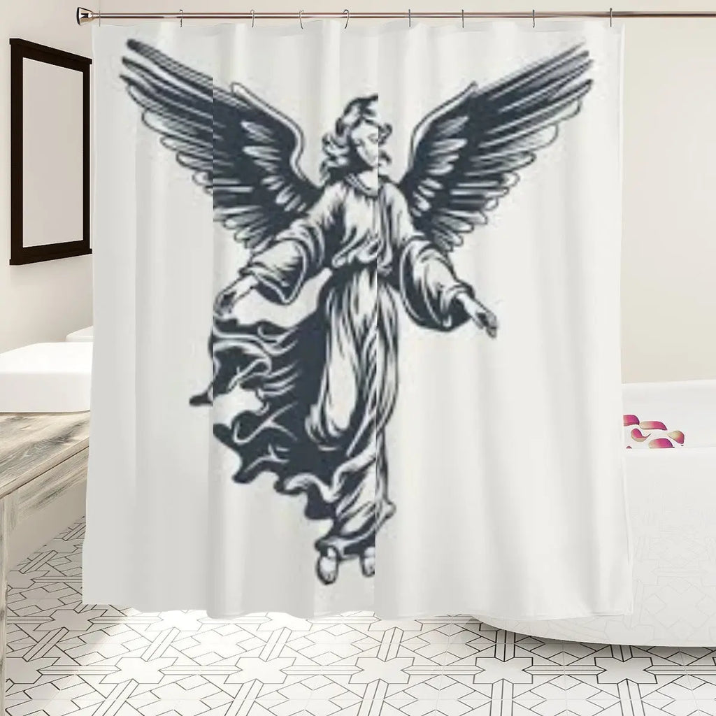 Vintage Angel Shower Curtain from Sandy Beach featuring a classic angel design for bathroom decor.