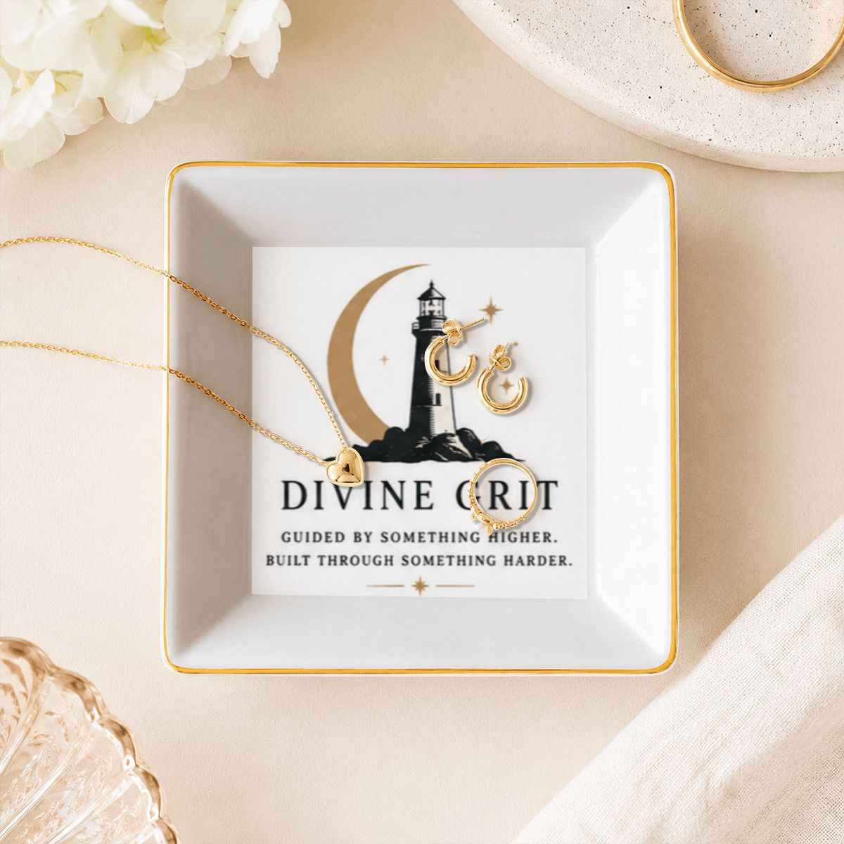 Gold Trim Jewelry Dish Divine Grit Lighthouse