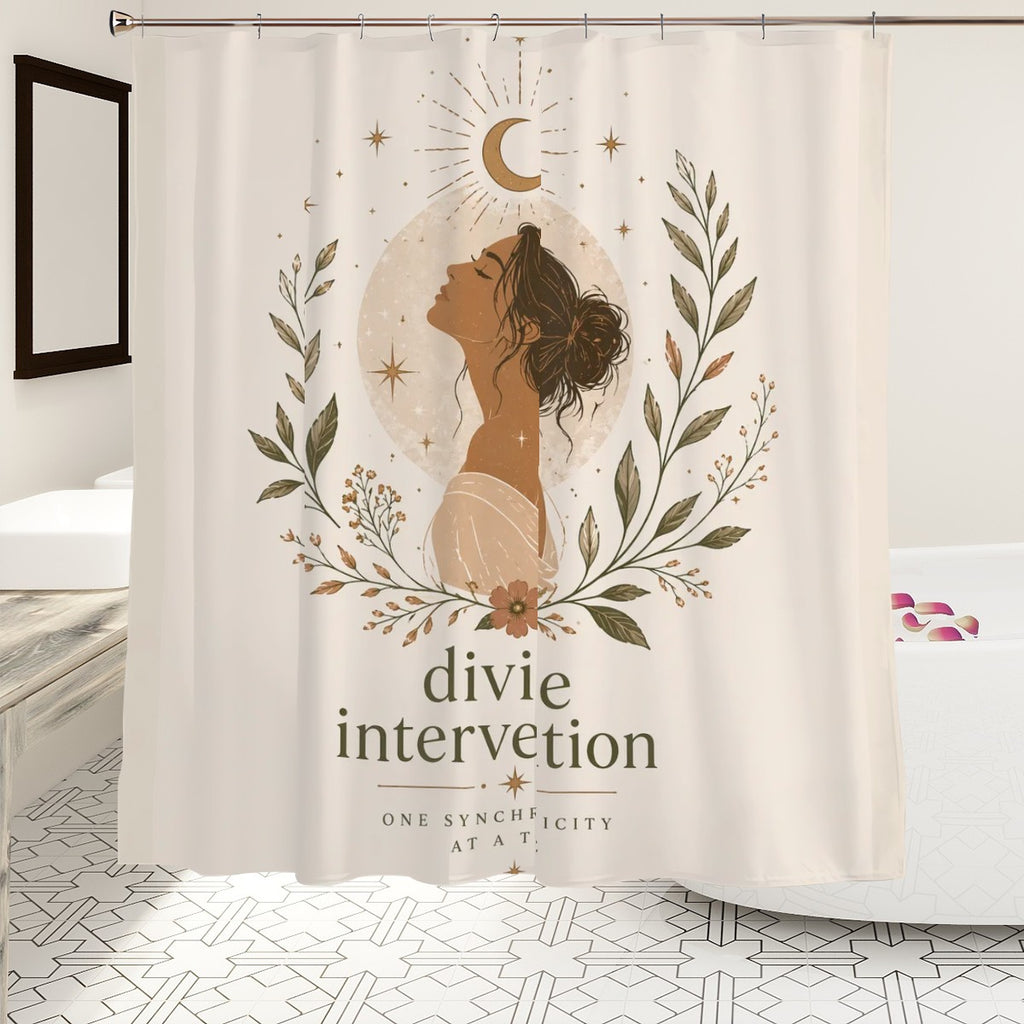 Divine Feminine Shower Curtain by Sandy Beach featuring a woman silhouette for spiritual self-care bathroom decor.
