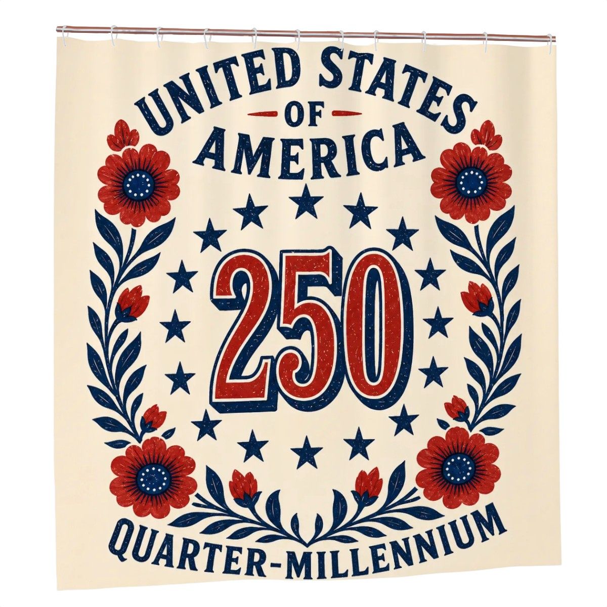 USA 250 Quarter-Millennium Shower Curtain – United States of America Patriotic Decor - Sandy Beach