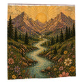 Sandy Beach bathroom decor shower curtain with ocean and beach scene, hanging in a modern bathroom setting.