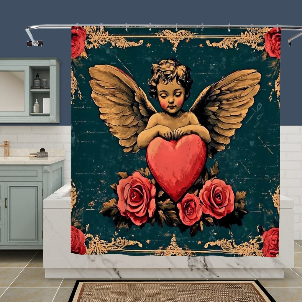 Vintage Cherub & Roses Romantic Shower Curtain