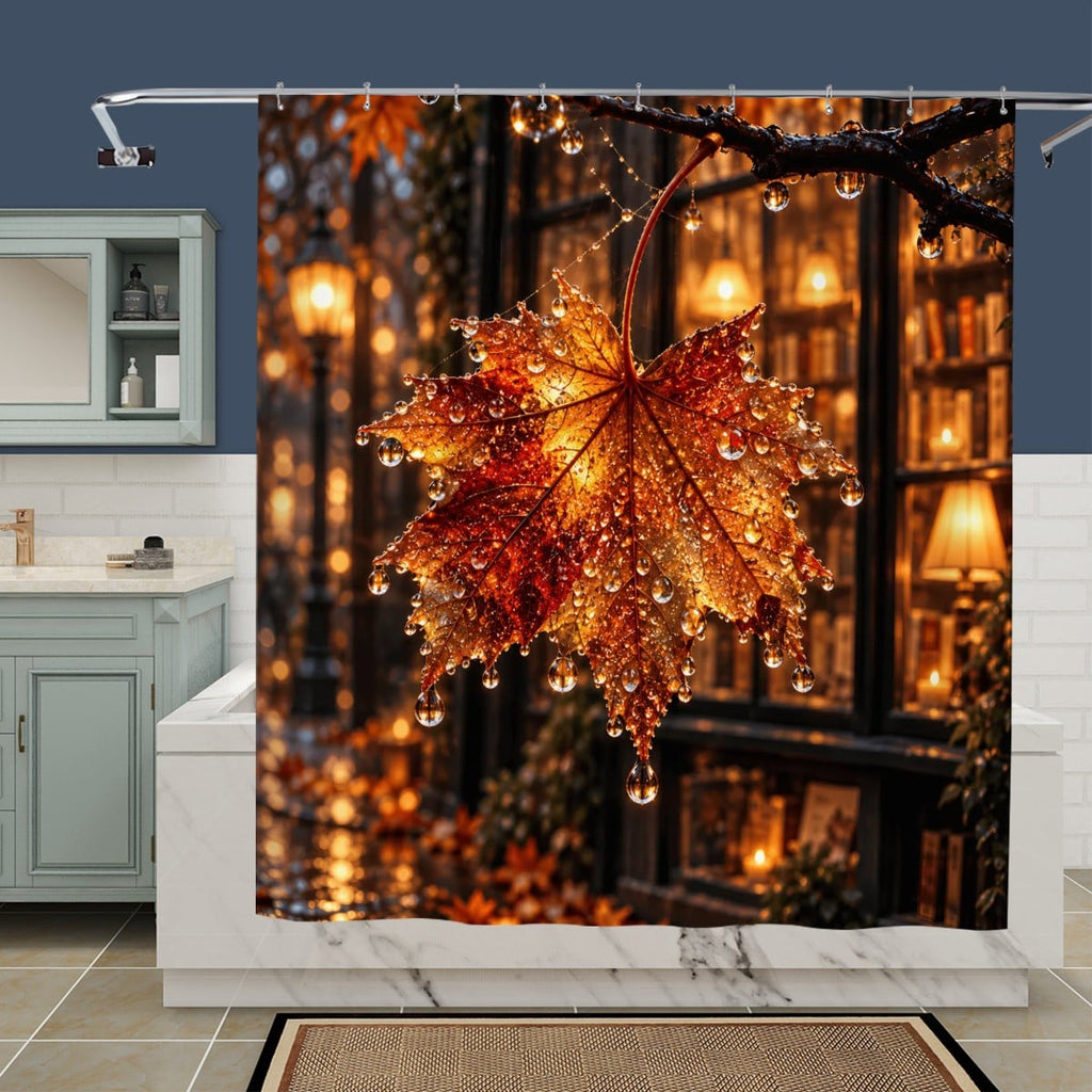 Rain-Kissed Leaf Shower Curtain - 72" x 72" Waterproof Botanical Print