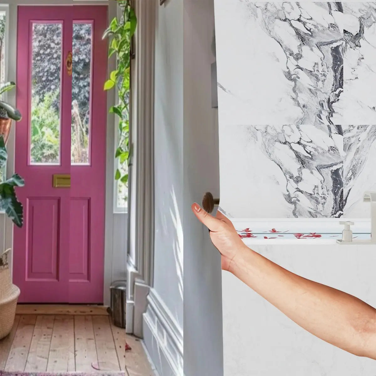 Pink Front Door Photo Shower Curtain Sandy Beach