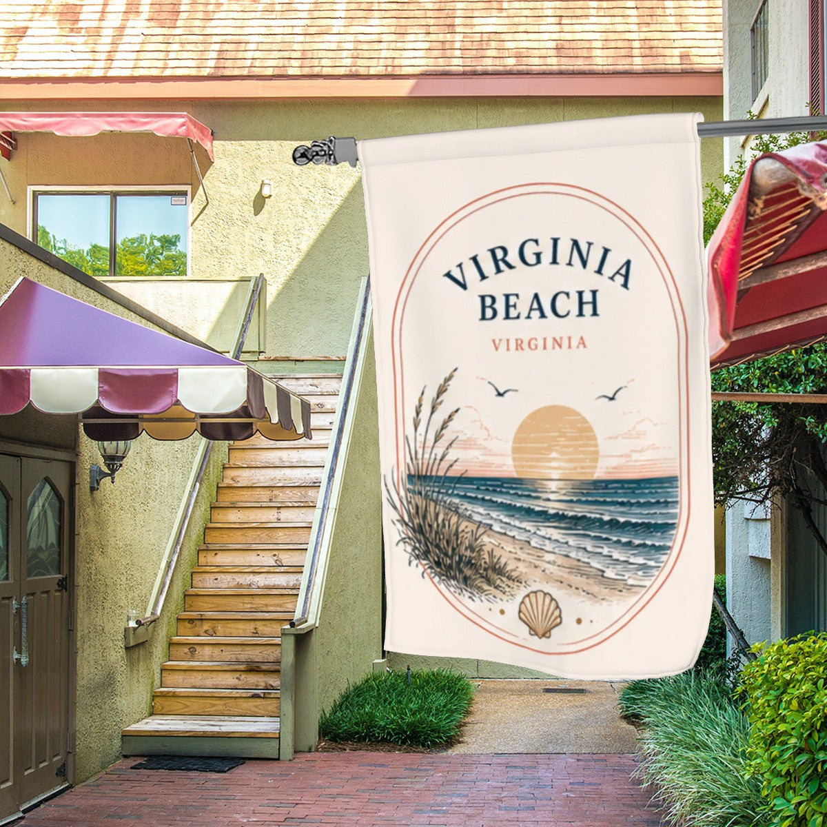 Colorful Sandy Beach garden flag for yard outdoor decor with floral and beach-themed design, perfect for garden decoration.