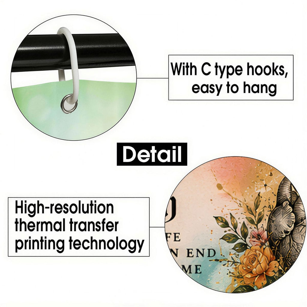 Close-up of C-type hooks for easy hanging and high-resolution floral thermal transfer printing.