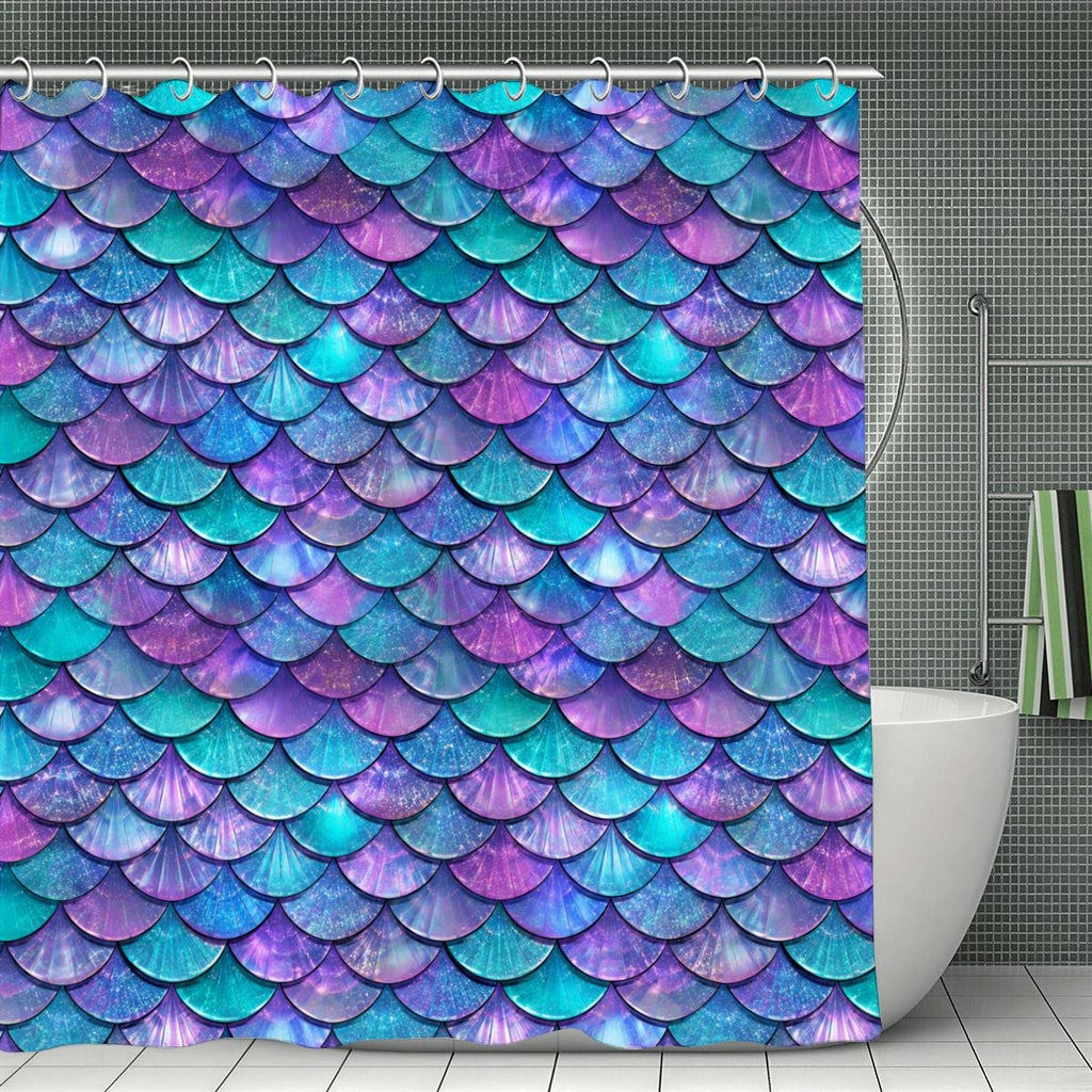 Mermaid Scales Shower Curtain | Iridescent Teal & Purple Bathroom Decor