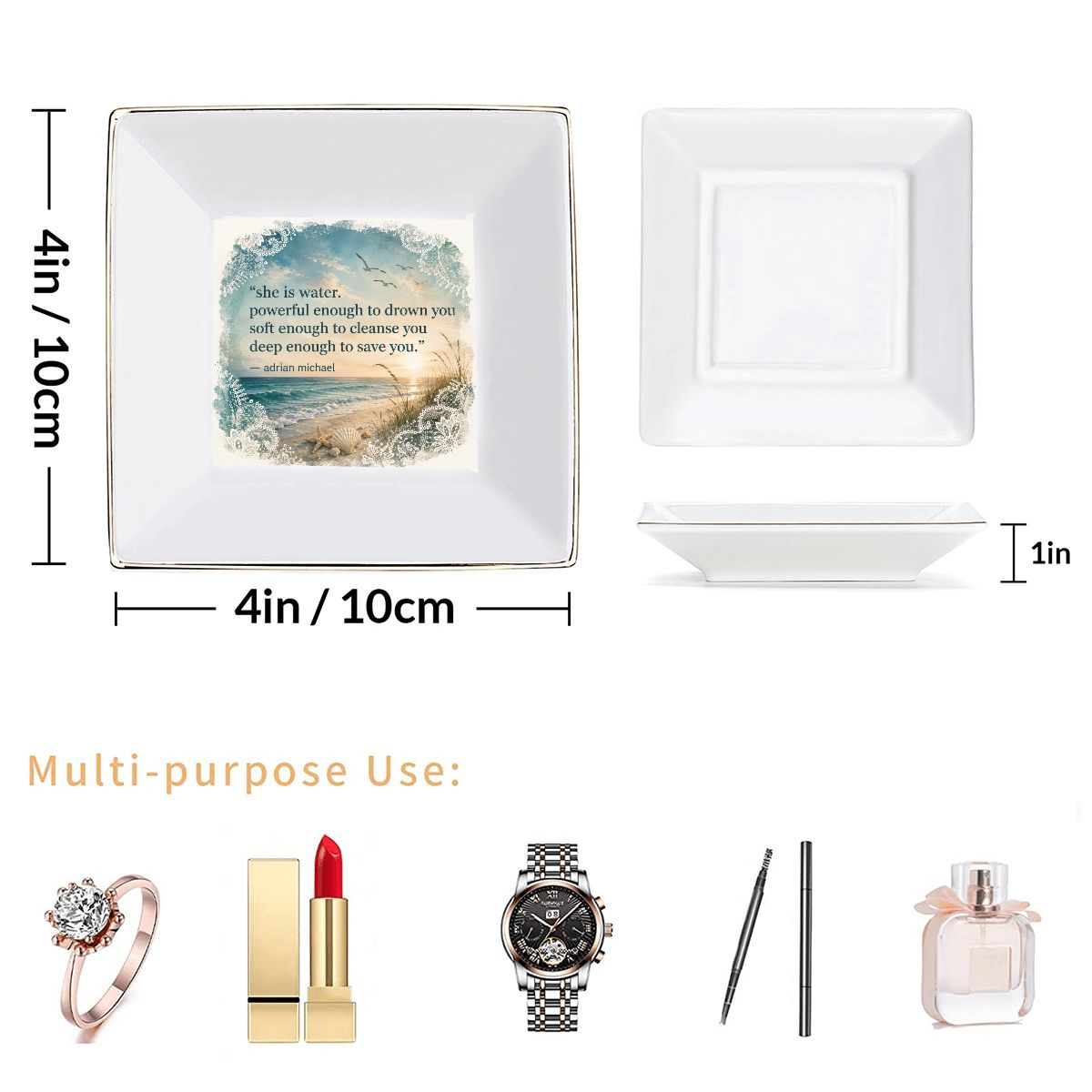 She's Water Gold Trim Ceramic Jewelry Dish