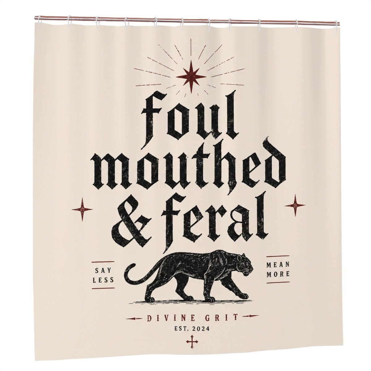 Foul Mouthed & Feral Shower Curtain – Divine Grit Bold Panther Gothic Bathroom Decor