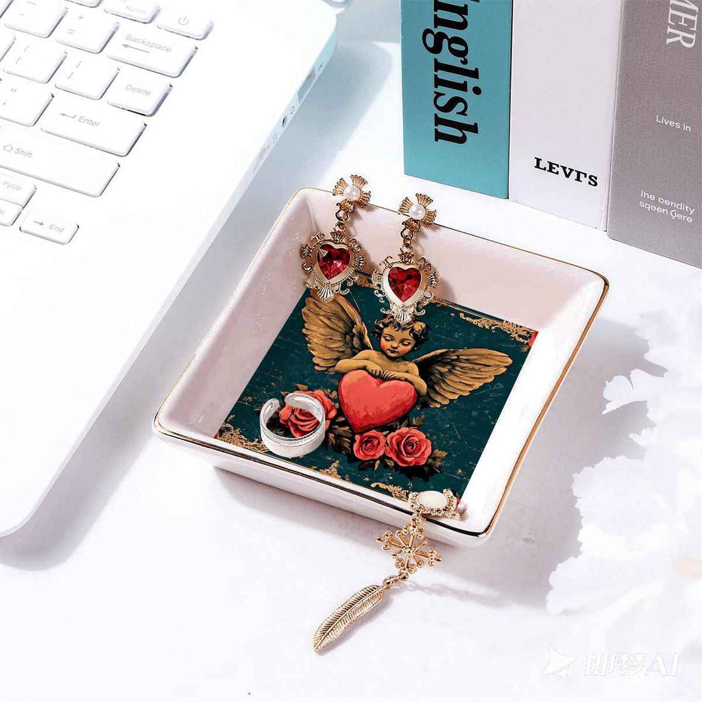 Gold Trim Jewelry Dish Cupid
