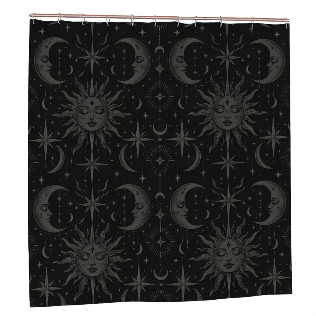 Celestial Moon Phases Shower Curtain - 72" x 72" Black Mystic Bathroom Decor