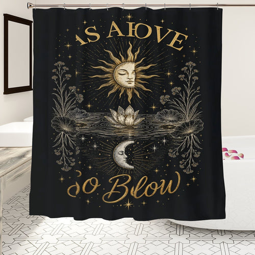 Sandy Beach bathroom decor shower curtain with ocean wave design, hanging in a modern bathroom setting