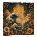 Sandy Beach bathroom decor shower curtain with ocean-inspired design hanging in a modern bathroom setting