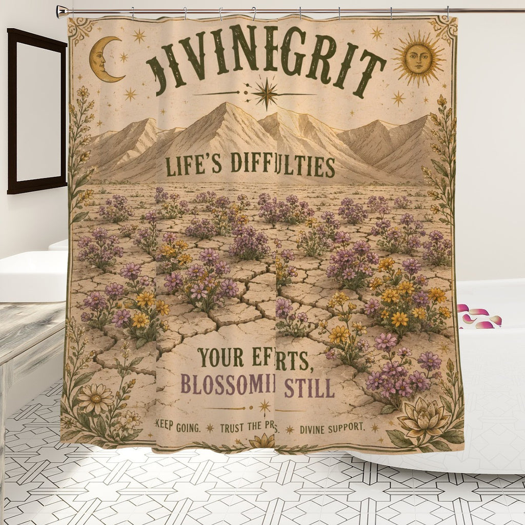 Divine Grit Shower Curtain - 72" x 72" Inspirational Floral Affirmation