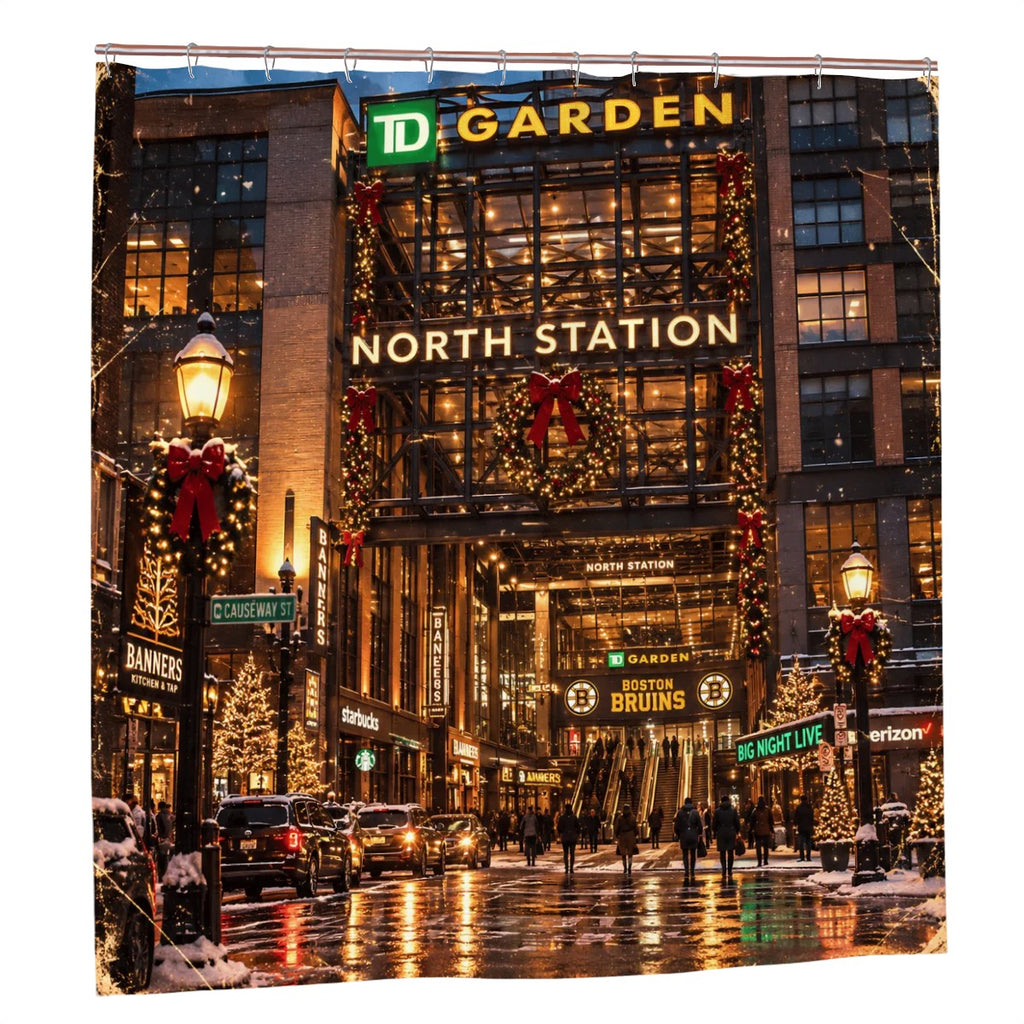 Boston North Station Christmas Shower Curtain | Holiday City Scene