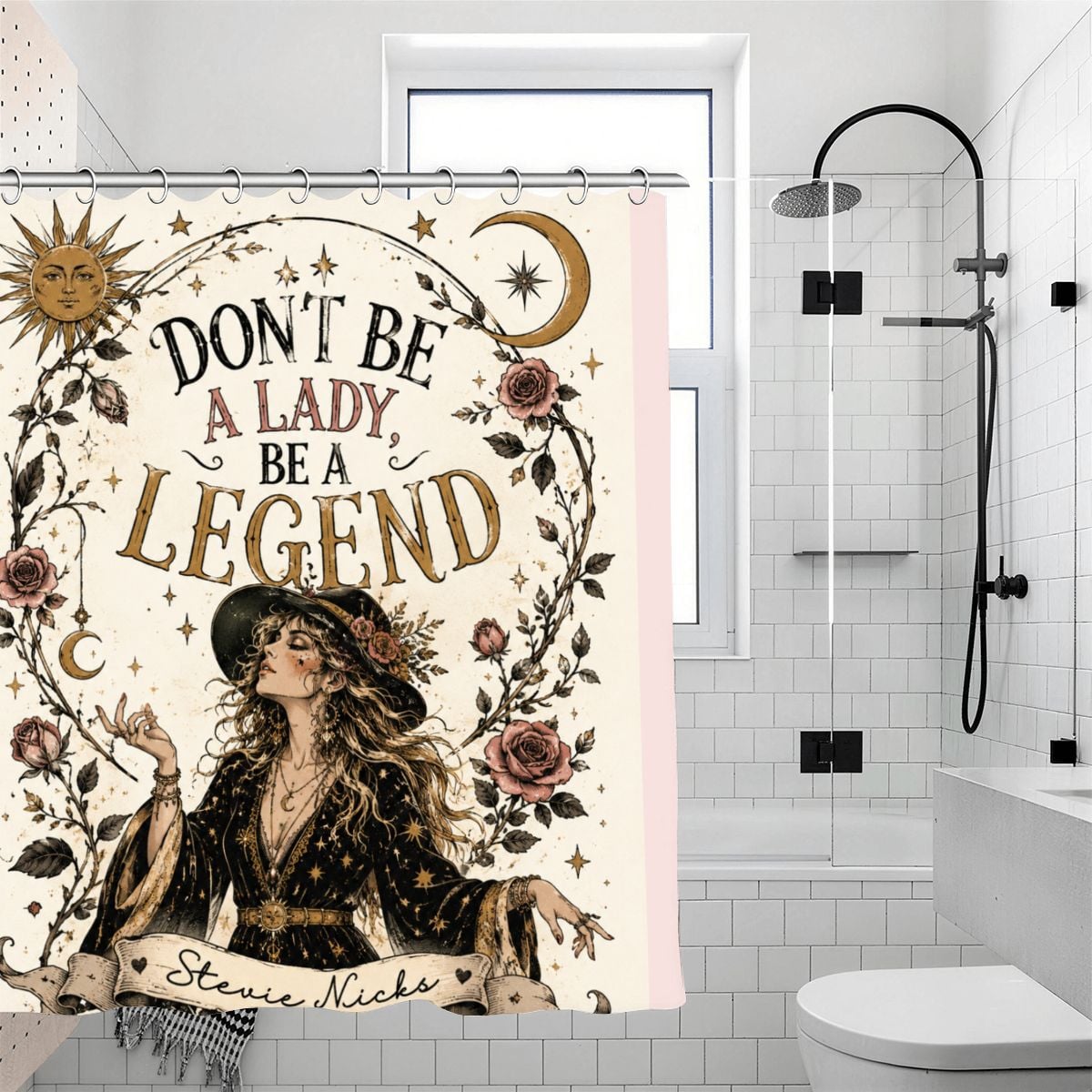 "Don't Be a Lady, Be a Legend" Stevie Nicks Shower Curtain | Boho Celestial Bathroom Decor