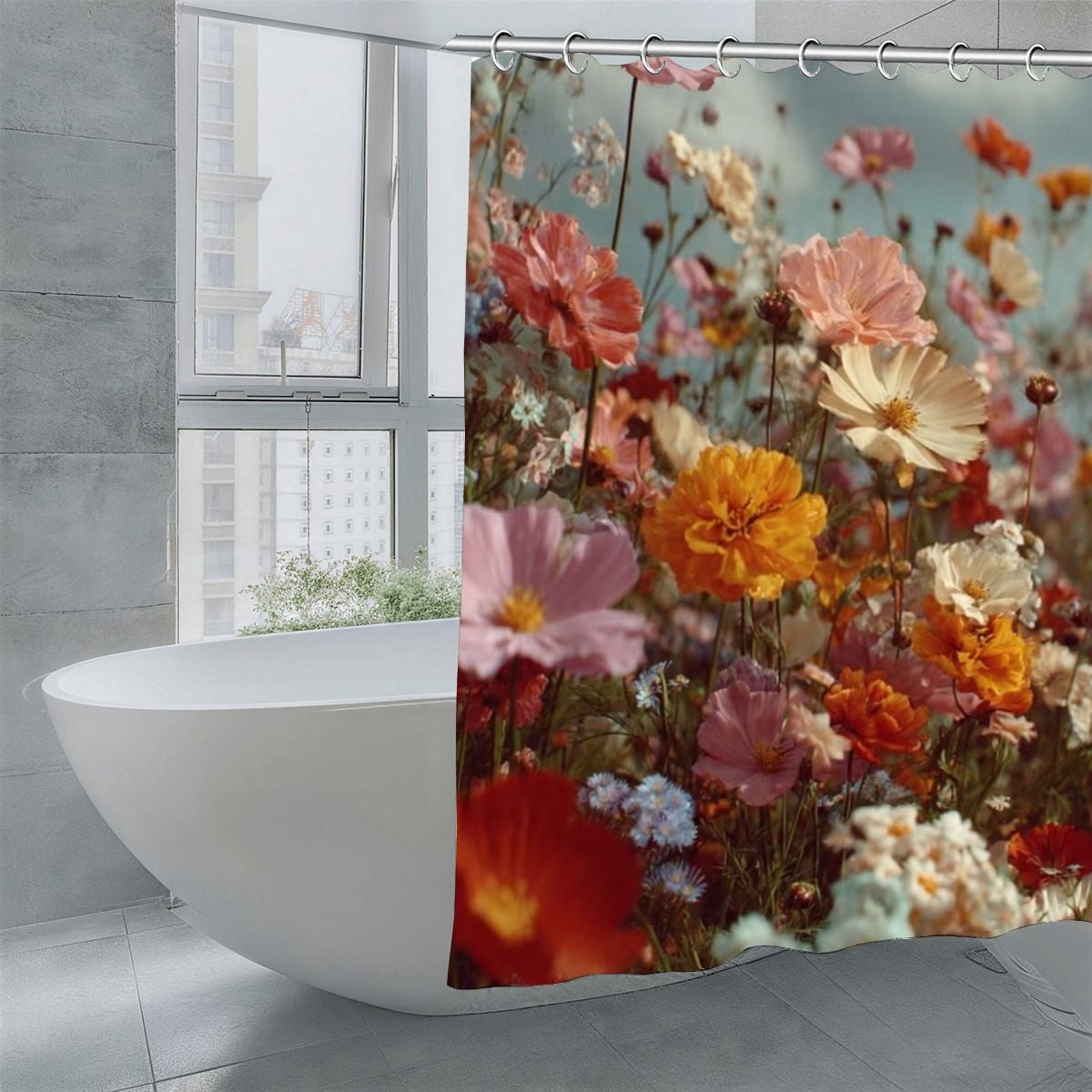 Wildflower Meadow Shower Curtain | Colorful Botanical Bathroom Decor