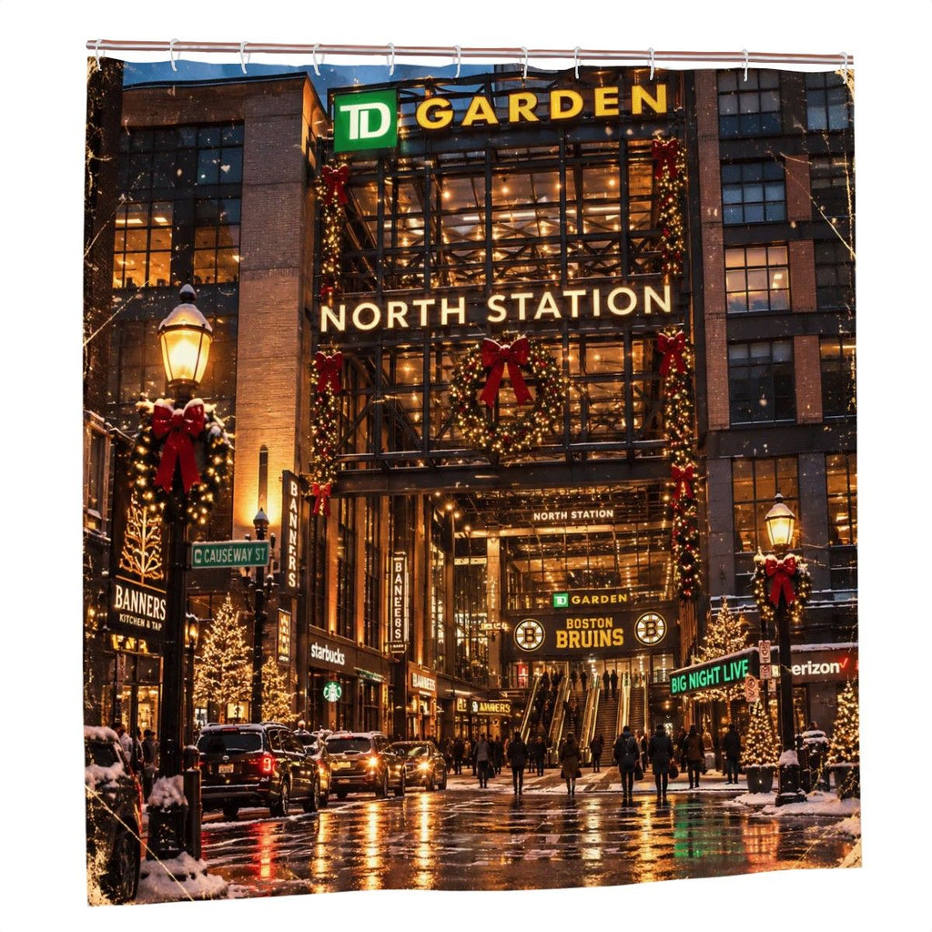 Boston North Station Christmas Shower Curtain | Holiday City Scene