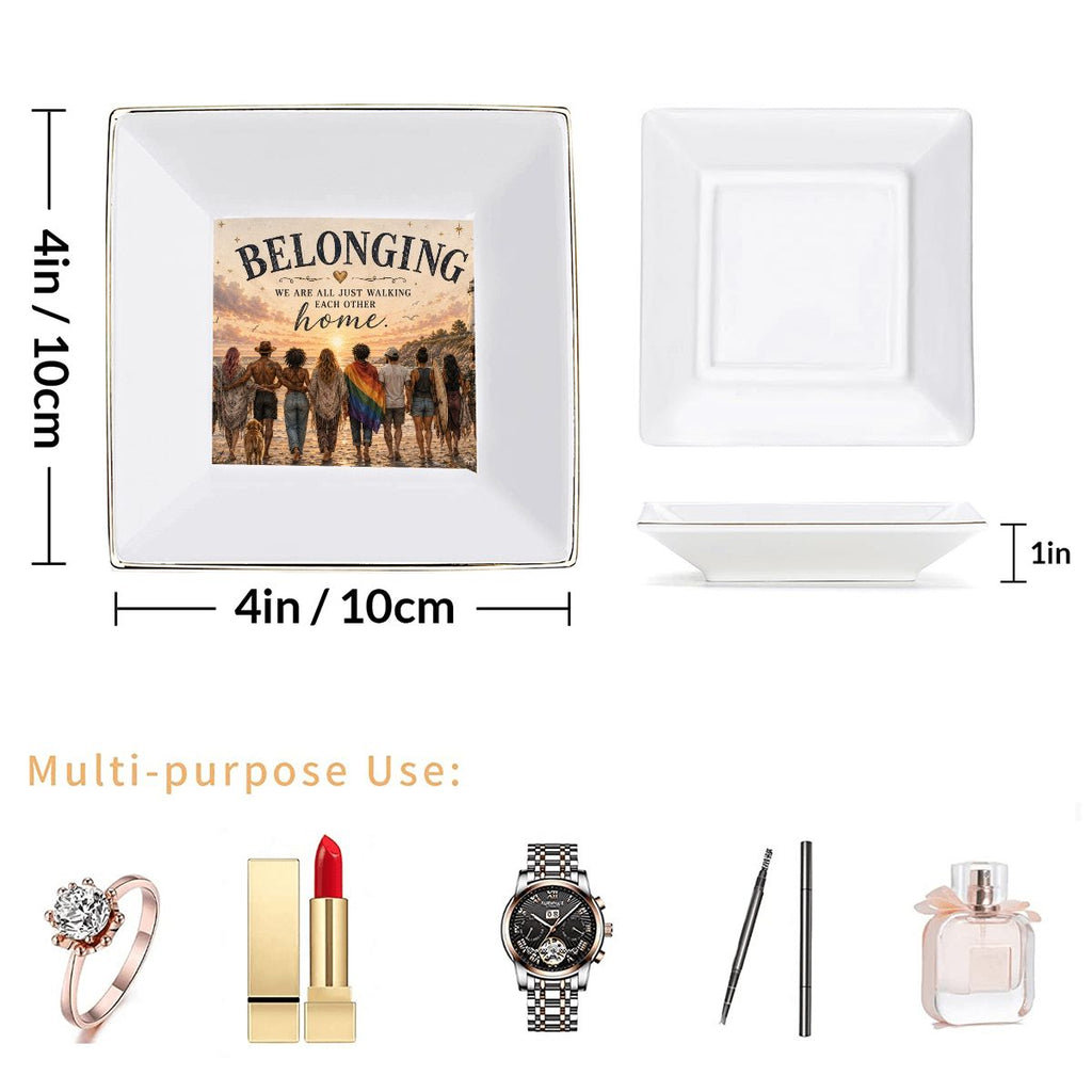 Belonging Gold Trim Ceramic Jewelry Dish