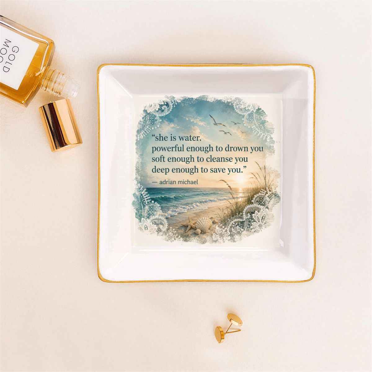 Gold Trim Jewelry Dish Shes Water