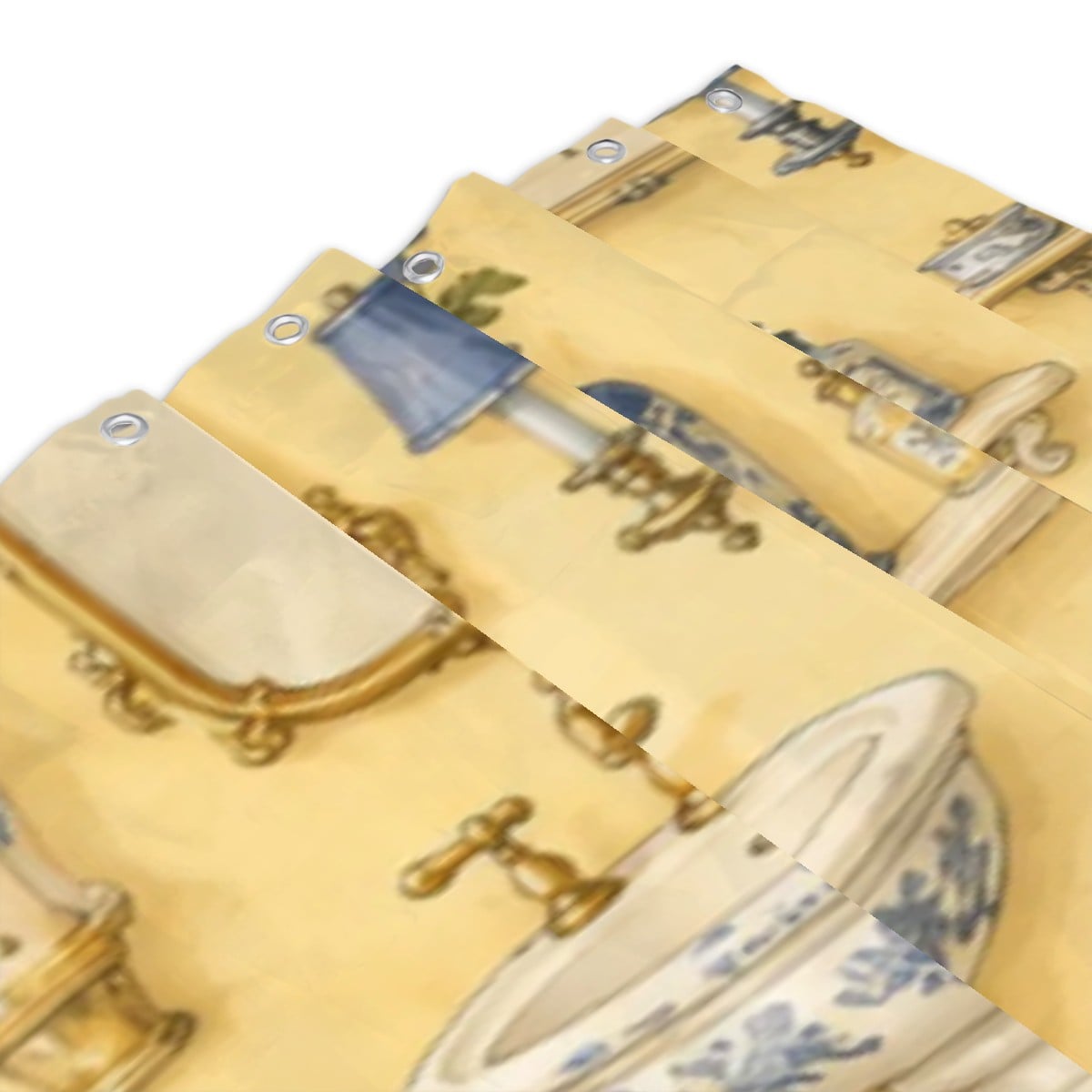 French Provencal Shower Curtain – Sunny Yellow Lavender Delft Pedestal Sink Bathroom Decor