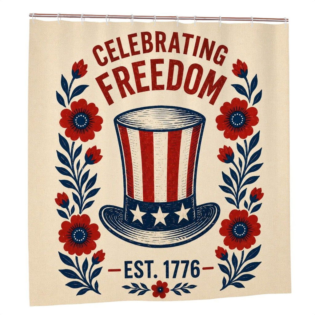 Celebrating Freedom Shower Curtain – Uncle Sam Est. 1776 Patriotic Bathroom Decor - Sandy Beach