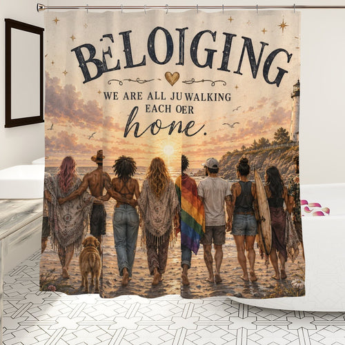 "Belonging" Coastal Sunset Shower Curtain