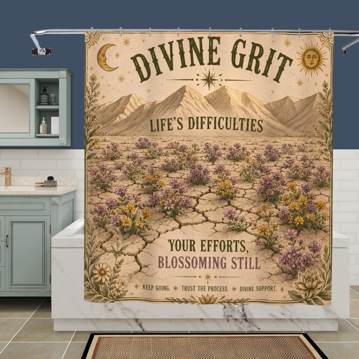 Divine Grit Shower Curtain - 72" x 72" Inspirational Floral Affirmation