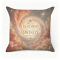 Decorative throw pillow featuring a cosmic galaxy swirl and spiritual quote on clouds.