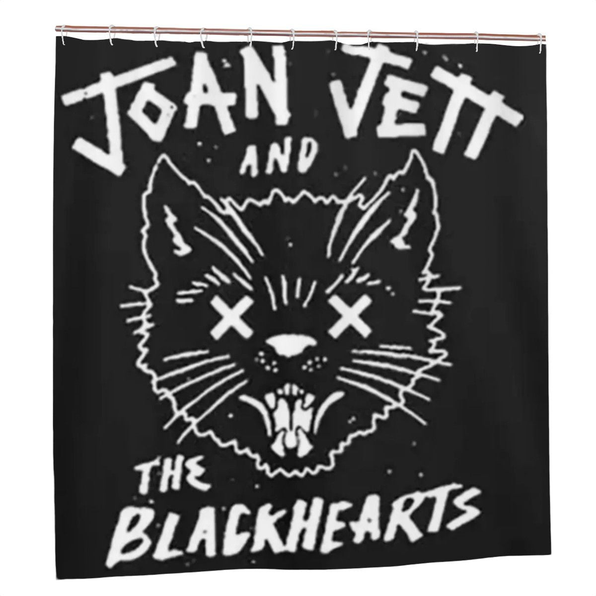 Sandy Beach Rock Band shower curtain featuring bold musical band graphics for bathroom decor.
