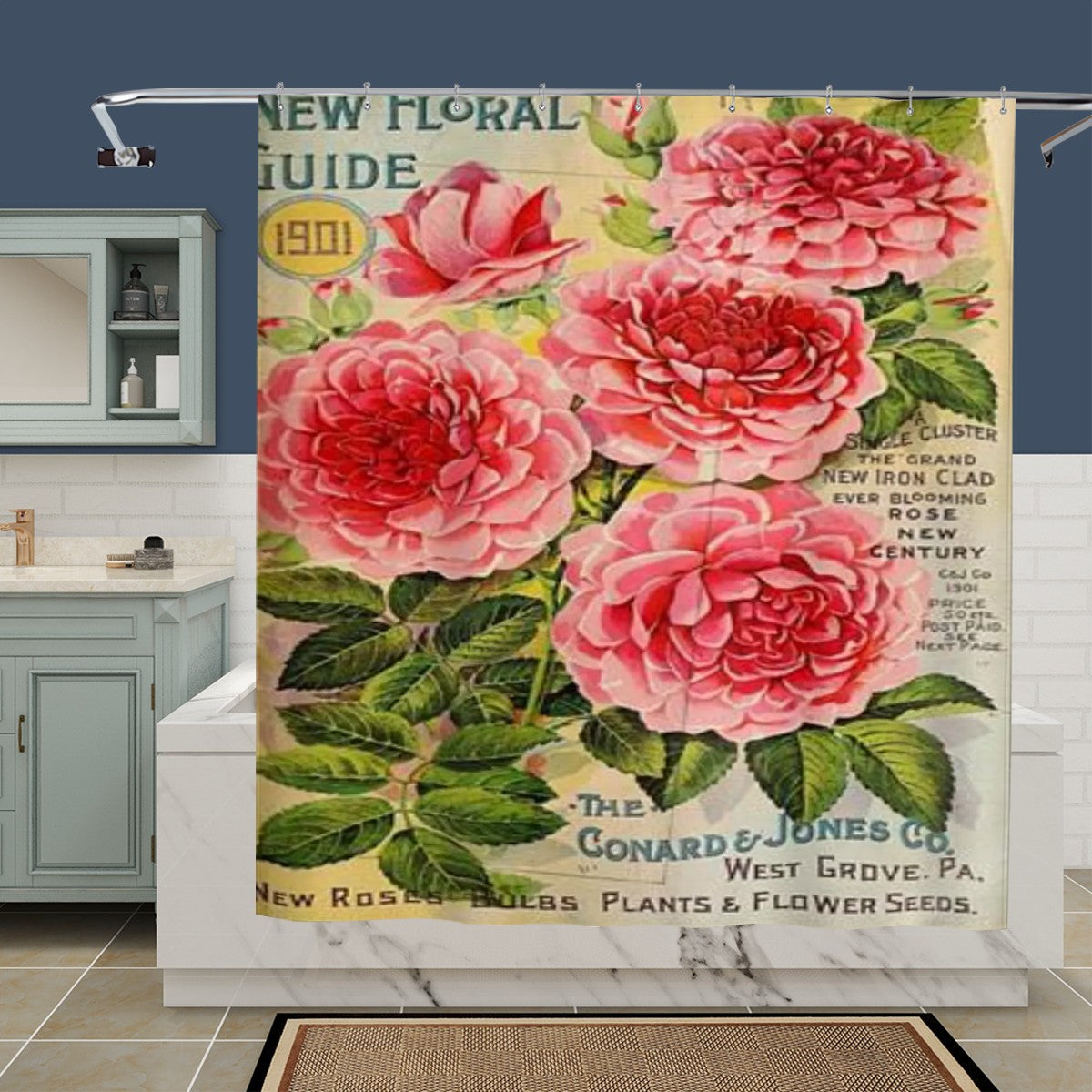 Vintage Pink Rose Botanical Shower Curtain