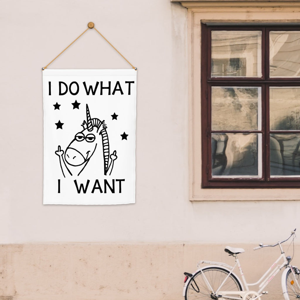 Colorful unicorn garden flag with "I Do What I Want" phrase, decorative garden decor from Sandy Beach, suitable for outdoor display.