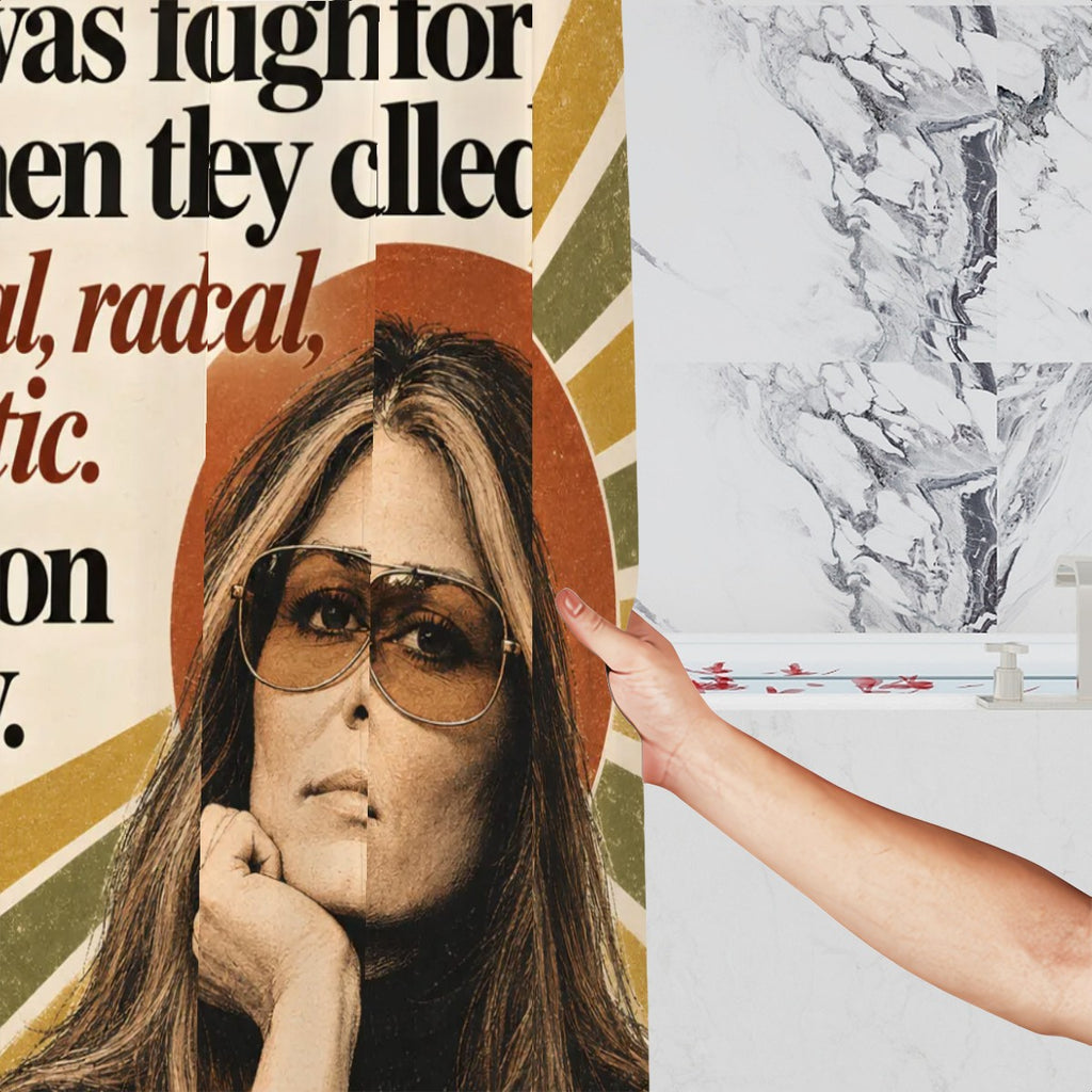 Gloria Steinem Portrait Shower Curtain - 72" x 72" Feminist Art Bathroom Decor