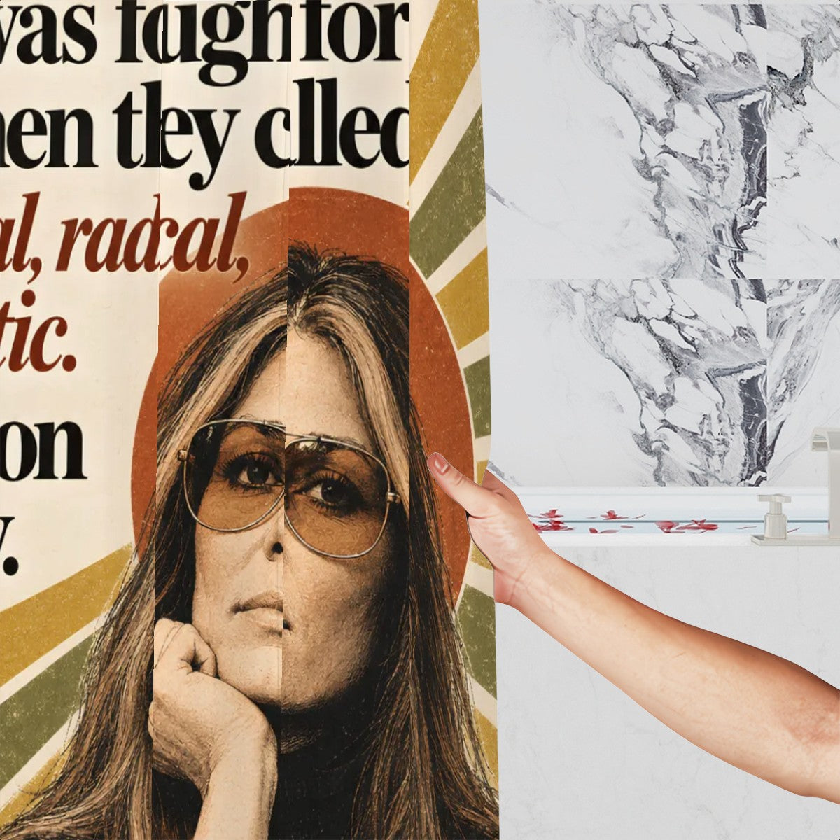 Gloria Steinem Portrait Shower Curtain - 72" x 72" Feminist Art Bathroom Decor