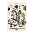 Western style metal sign featuring a cowgirl riding a bucking horse with desert landscape.